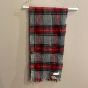 Men’s Plaid 100% MARINO WOOL SCARF with fringe red / grey / black size 50 inch
